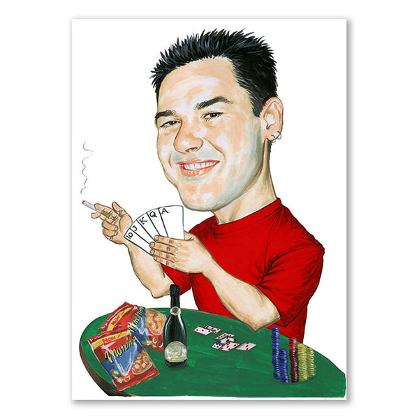 Karikatur vom Foto - Kartenspieler mit Zigarette (cdi141) - Lustige individuelle Karikatur vom eigenen Foto