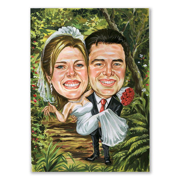 Karikatur vom Foto - Hochzeitspaar im Dschungel (cdi247) - Lustige individuelle Karikatur vom eigenen Foto