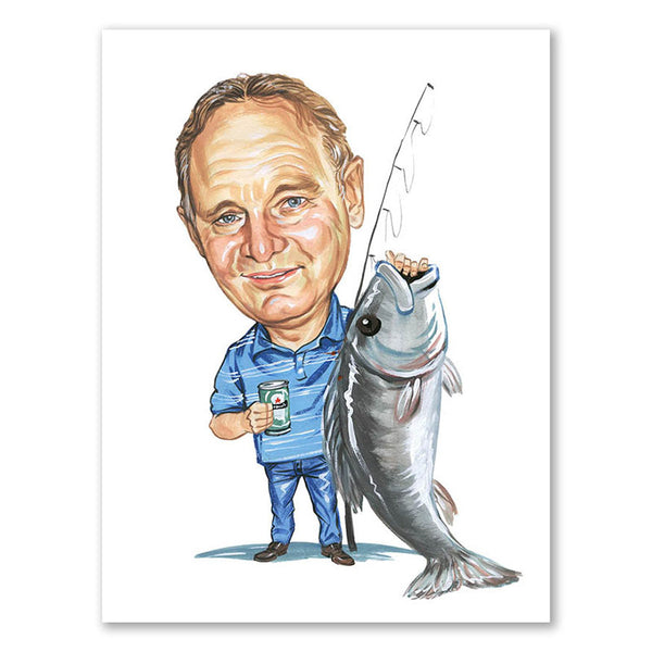 Karikatur vom Foto - Fisch gefangen (cdi301) - Lustige individuelle Karikatur vom eigenen Foto