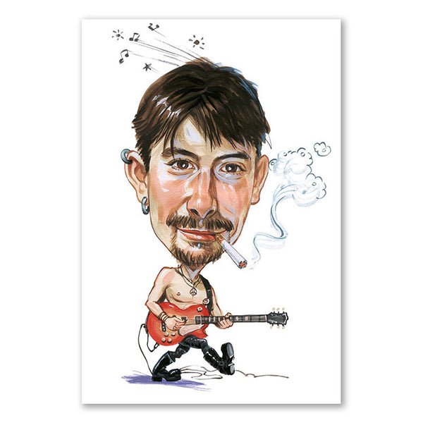 Karikatur vom Foto - Rockmusiker mit Zigarette (cdi303) - Lustige individuelle Karikatur vom eigenen Foto