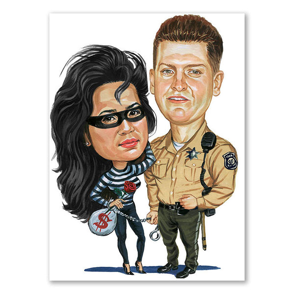 Karikatur vom Foto - Polizist mit Frau (cdi316) - Lustige individuelle Karikatur vom eigenen Foto