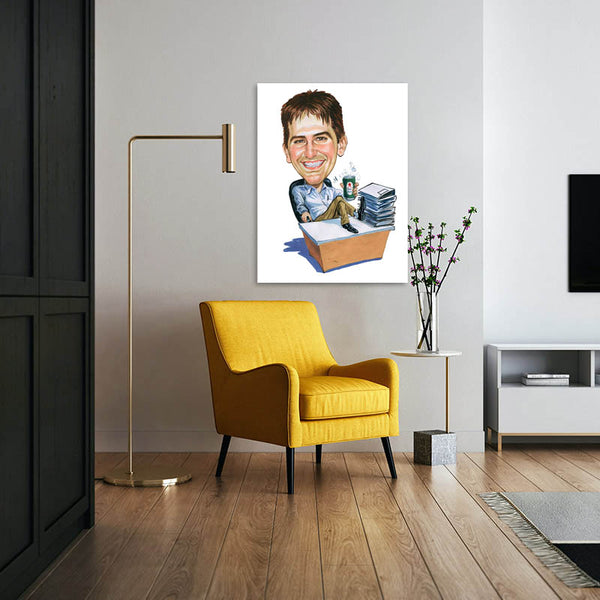 Karikatur vom Foto - Pause im Büro (cdi328) - Lustige individuelle Karikatur vom eigenen Foto