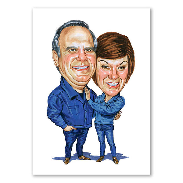 Karikatur vom Foto - Paar in Blau (cdi332) - Lustige individuelle Karikatur vom eigenen Foto