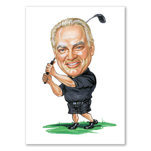Karikatur vom Foto - Golf im schwarzen Outfit (cdi351) - Lustige individuelle Karikatur vom eigenen Foto