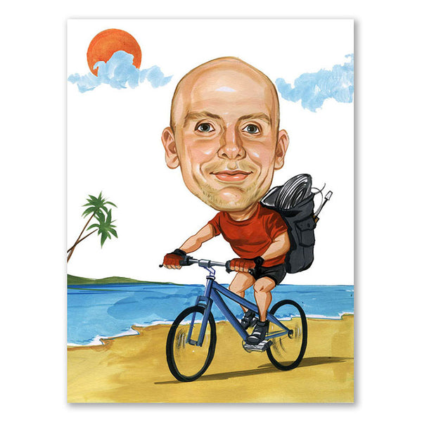 Karikatur vom Foto - Biker am Strand (cdi352) - Lustige individuelle Karikatur vom eigenen Foto
