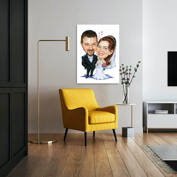 Karikatur vom Foto - Hochzeit in Schwarzweiss (cdi353) - Lustige individuelle Karikatur vom eigenen Foto