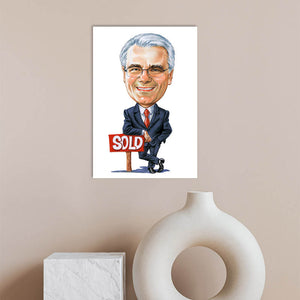 Karikatur vom Foto - Mann hinter Schild (cdi359) - Lustige individuelle Karikatur vom eigenen Foto