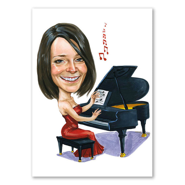 Karikatur vom Foto - Pianisten im rotem Kleid (cdi370) - Lustige individuelle Karikatur vom eigenen Foto