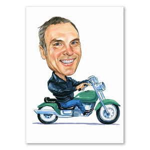 Karikatur vom Foto - Mann auf grünem Bike (cdi373) - Lustige individuelle Karikatur vom eigenen Foto