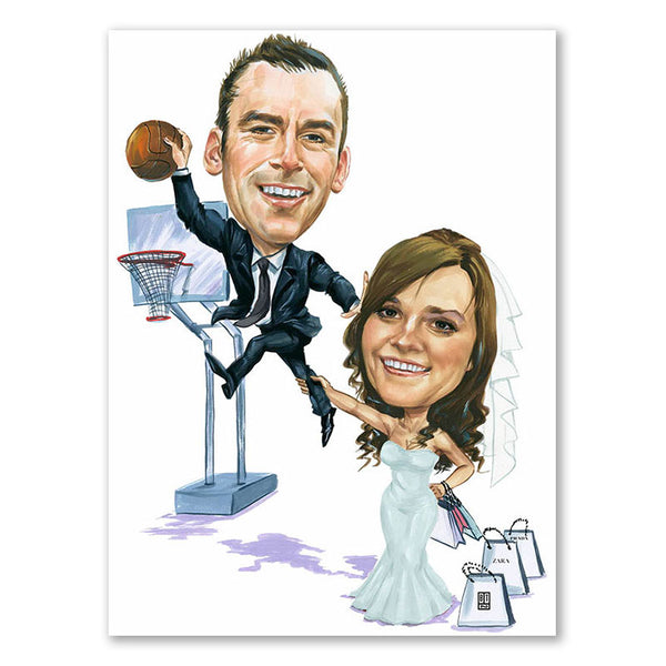Karikatur vom Foto - Sportliche Hochzeit (cdi401) - Lustige individuelle Karikatur vom eigenen Foto