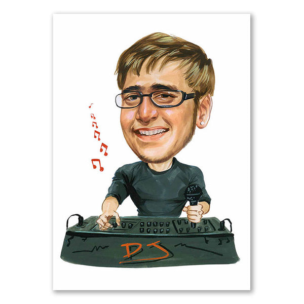 Karikatur vom Foto - DJ in Fahrt (cdi412) - Lustige individuelle Karikatur vom eigenen Foto