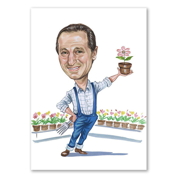 Karikatur vom Foto - Gärtner mit Blume (cdi415) - Lustige individuelle Karikatur vom eigenen Foto