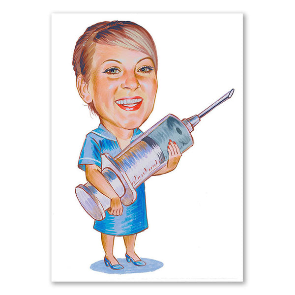 Karikatur vom Foto - Krankenschwester mit Spritze (cdi424) - Lustige individuelle Karikatur vom eigenen Foto