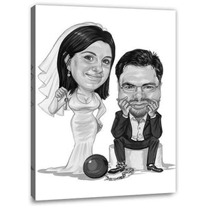 Karikatur vom Foto - Gebundener Ehemann sw (cdi426sw) - Lustige individuelle Karikatur vom eigenen Foto