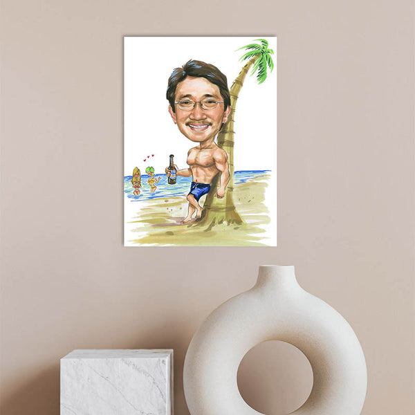 Karikatur vom Foto - Erholung am Meer (cdi447) - Lustige individuelle Karikatur vom eigenen Foto