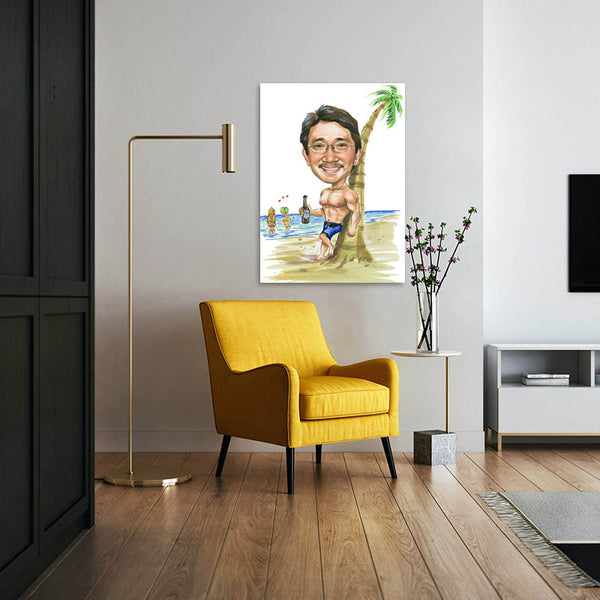 Karikatur vom Foto - Erholung am Meer (cdi447) - Lustige individuelle Karikatur vom eigenen Foto
