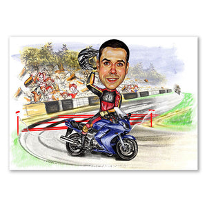 Karikatur vom Foto - Biker im Rennen (cdi459) - Lustige individuelle Karikatur vom eigenen Foto