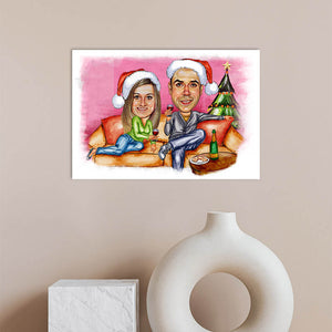 Karikatur vom Foto - Weihnachten Sofa (cdi479) - Lustige individuelle Karikatur vom eigenen Foto