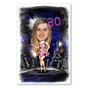 Karikatur vom Foto - Geburtstag in Paris (cdi481) - Lustige individuelle Karikatur vom eigenen Foto