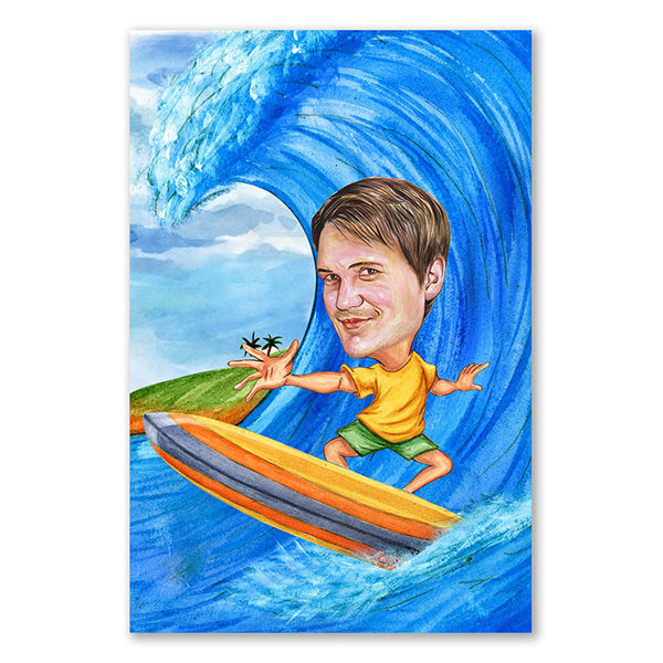 Karikatur vom Foto - Surfer (cdi484) - Lustige individuelle Karikatur vom eigenen Foto