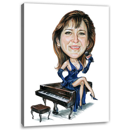 Karikatur vom Foto - Sängerin mit Piano (cdi519) - Lustige individuelle Karikatur vom eigenen Foto