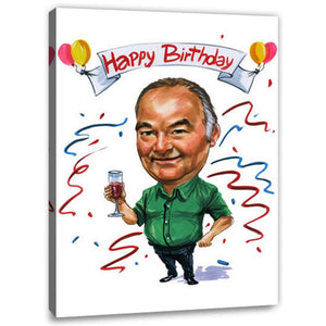 Karikatur vom Foto - Happy Birthday mit Sekt (cdi520) - Lustige individuelle Karikatur vom eigenen Foto