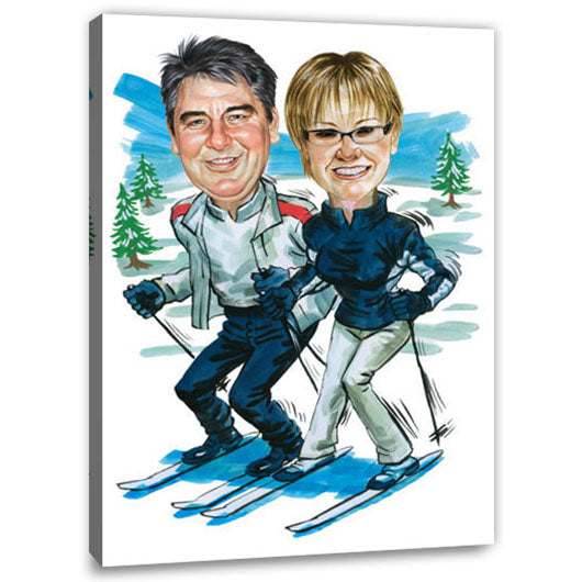Karikatur vom Foto - Skifahrer-Herz (cdi543) - Lustige individuelle Karikatur vom eigenen Foto