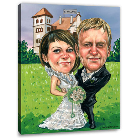 Karikatur vom Foto - Hochzeit am Schloss (cdi555) - Lustige individuelle Karikatur vom eigenen Foto