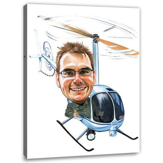 Karikatur vom Foto - Mann im Hubschrauber (cju155) - Lustige individuelle Karikatur vom eigenen Foto