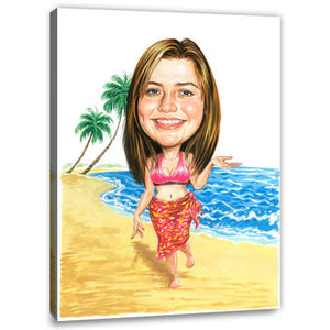 Karikatur vom Foto - Frau am Strand (cju164) - Lustige individuelle Karikatur vom eigenen Foto