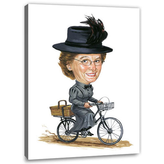 Karikatur vom Foto - Dame auf Fahrrad (cju165) - Lustige individuelle Karikatur vom eigenen Foto