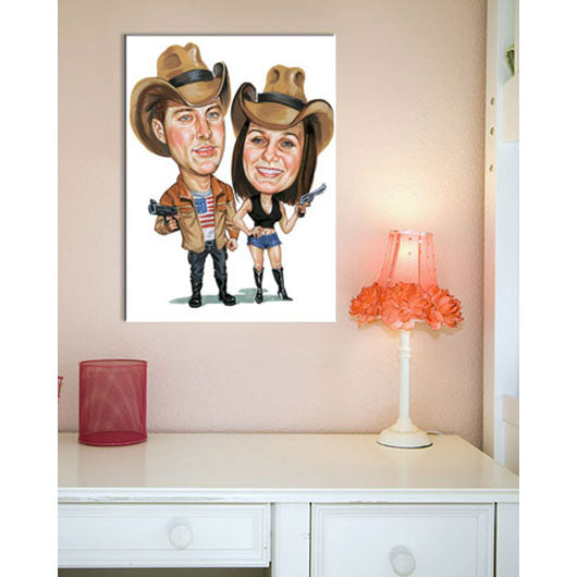 Karikatur vom Foto - Wildwest Paar (cju191) - Lustige individuelle Karikatur vom eigenen Foto