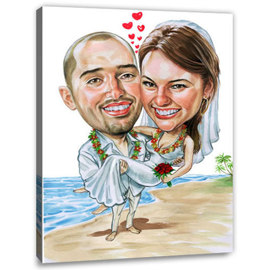 Karikatur vom Foto - Hochzeit am Meer (cju234) - Lustige individuelle Karikatur vom eigenen Foto