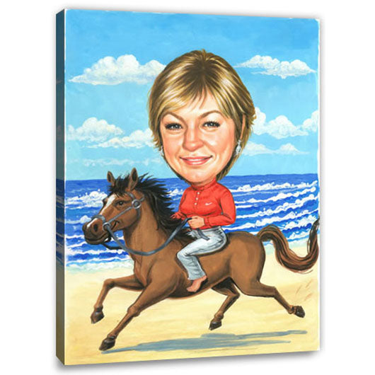 Karikatur vom Foto - Reiten am Meer (cju277) - Lustige individuelle Karikatur vom eigenen Foto