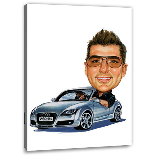 Karikatur vom Foto - Mann im Audi (cju294) - Lustige individuelle Karikatur vom eigenen Foto