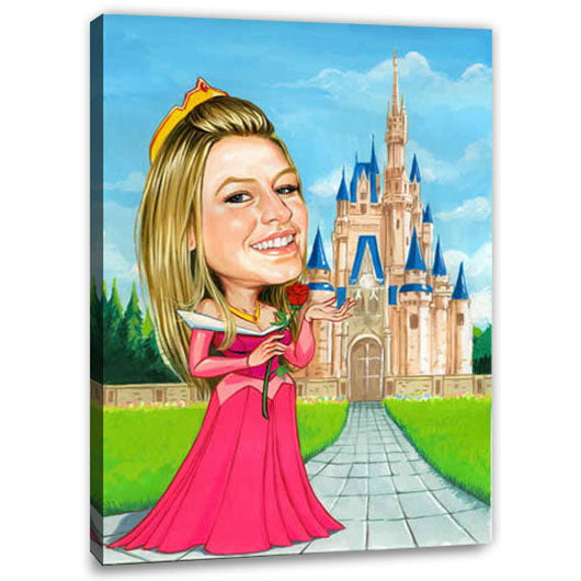 Karikatur vom Foto - Schloss mit Prinzessin (cju345) - Lustige individuelle Karikatur vom eigenen Foto