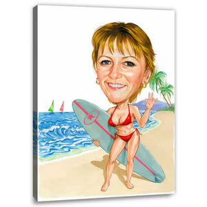 Karikatur vom Foto - Surferin (cju358) - Lustige individuelle Karikatur vom eigenen Foto