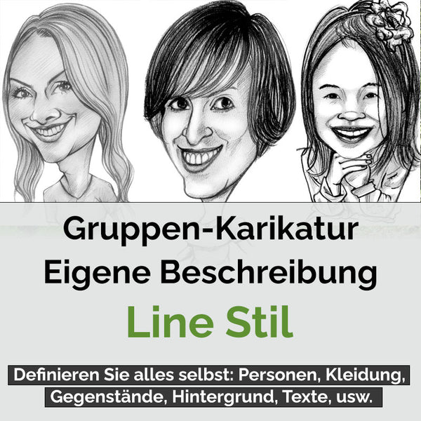 Karikatur vom Foto - Gruppe Line (gr3) - Lustige individuelle Karikatur vom eigenen Foto