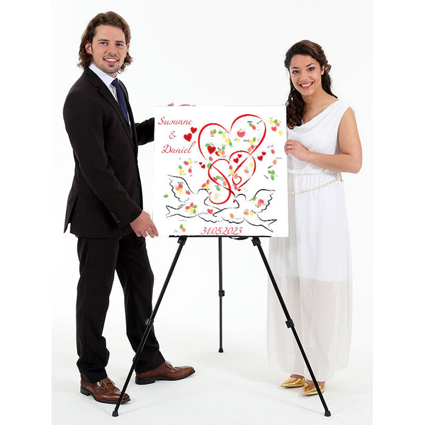 Fingerabdruck-Leinwand - Zwei Tauben mit Herz - Fingerabdruck Leinwand