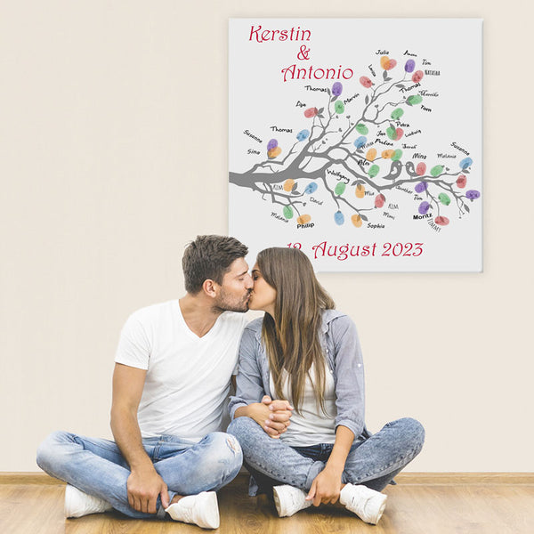 Fingerabdruck-Leinwand - Hochzeitstauben Grau - Fingerabdruck Leinwand