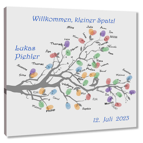 Fingerabdruck-Leinwand - Lebensbaum Geburtstaube Grau - Fingerabdruck Leinwand