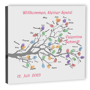 Fingerabdruck-Leinwand - Lebensbaum Geburtstaube Rot - Fingerabdruck Leinwand