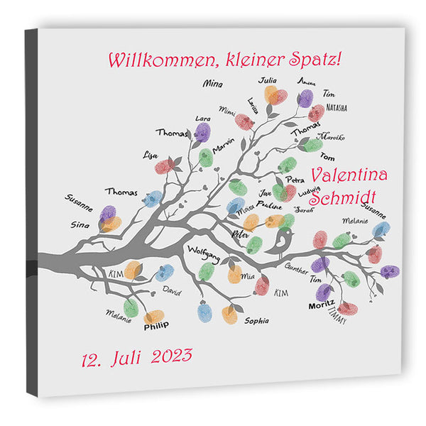 Fingerabdruck-Leinwand - Lebensbaum Geburtstaube Rot - Fingerabdruck Leinwand