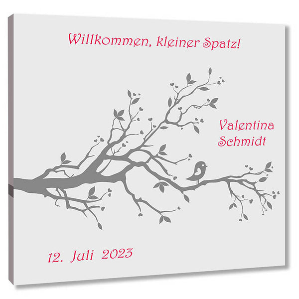 Fingerabdruck-Leinwand - Lebensbaum Geburtstaube Rot - Fingerabdruck Leinwand