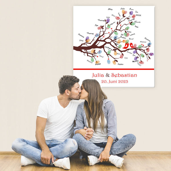 Fingerabdruck-Leinwand - Hochzeitstauben Balken Rot - Fingerabdruck Leinwand