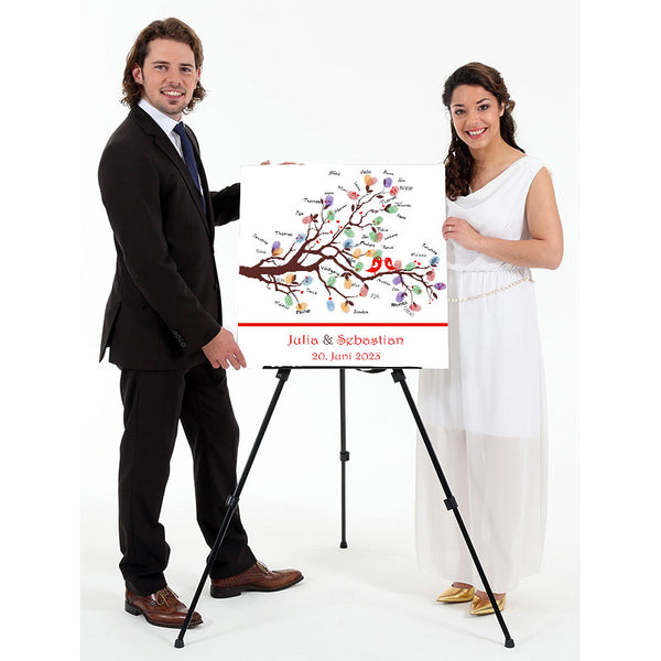 Fingerabdruck-Leinwand - Hochzeitstauben Balken Rot - Fingerabdruck Leinwand