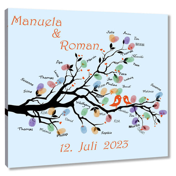 Fingerabdruck-Leinwand - Hochzeitstauben  blau - Fingerabdruck Leinwand