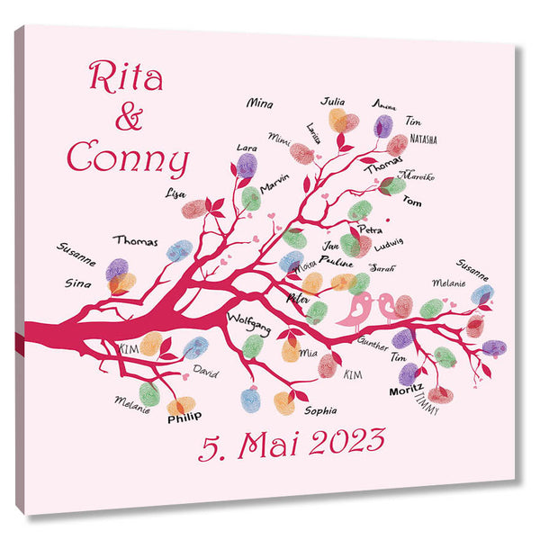 Fingerabdruck-Leinwand - Hochzeitstauben  pink - Fingerabdruck Leinwand