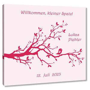 Fingerabdruck-Leinwand - Lebensbaum Geburtstaube Rosa - Fingerabdruck Leinwand