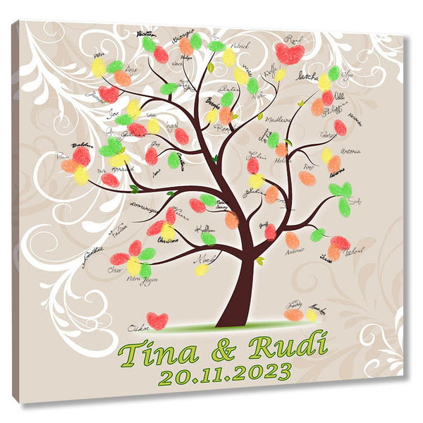 Fingerabdruck-Leinwand - Hochzeitsbaum mit Ornamenten - Fingerabdruck Leinwand